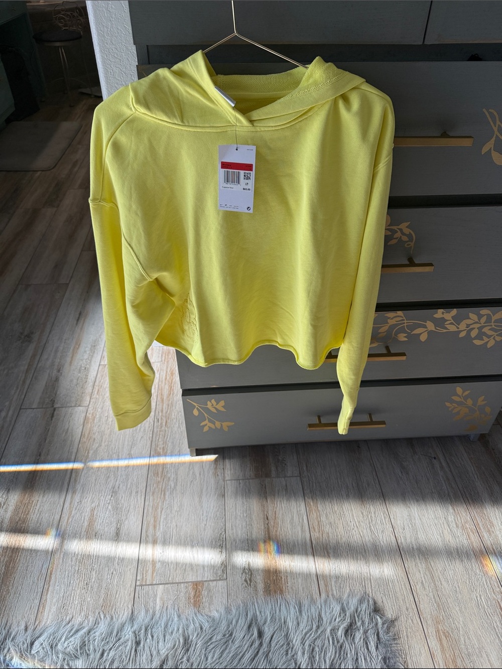 Nike Women's Yellow Cropped Crewneck Hoodie